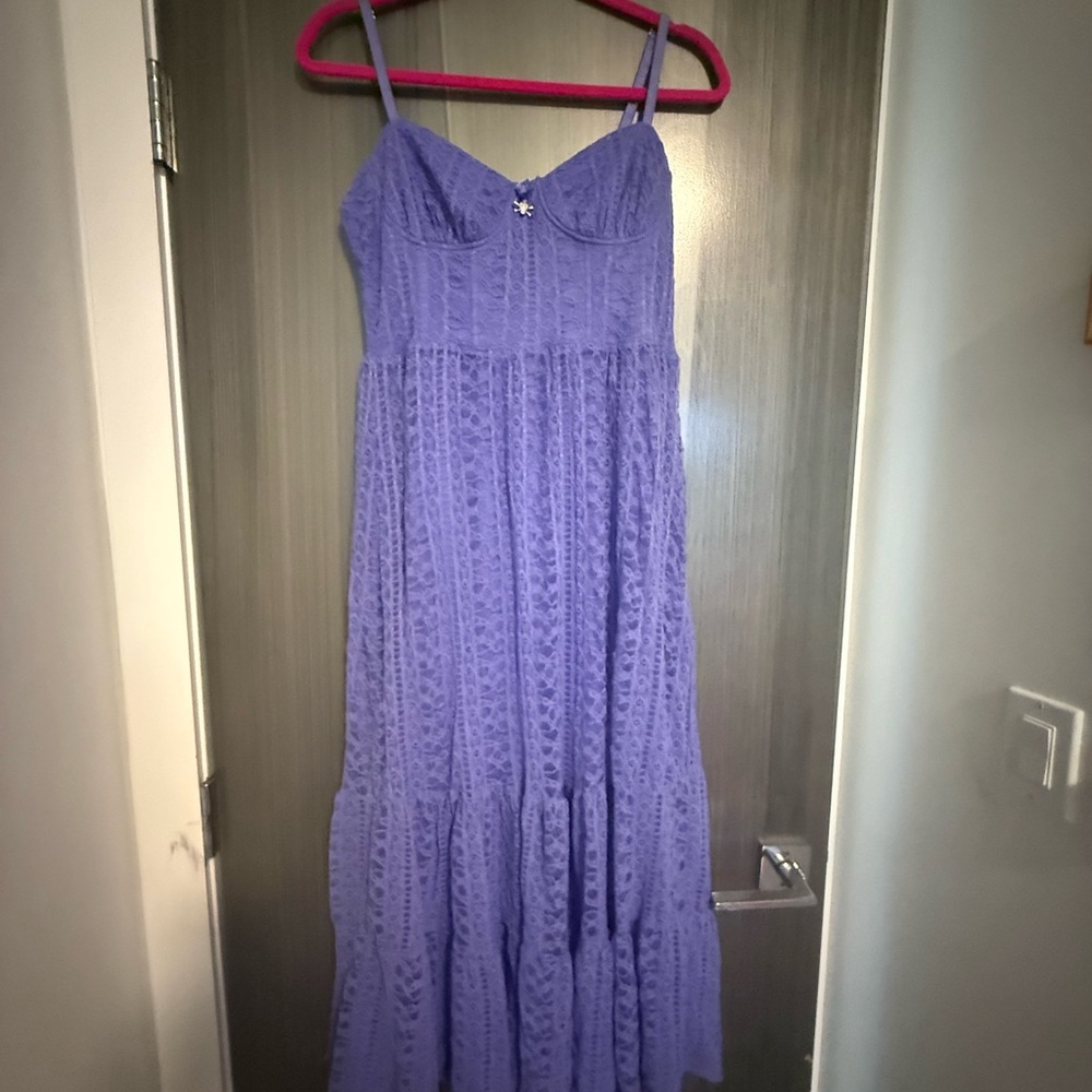 Betsey Johnson Lavender Lace Maxi Dress with Spaghetti Straps